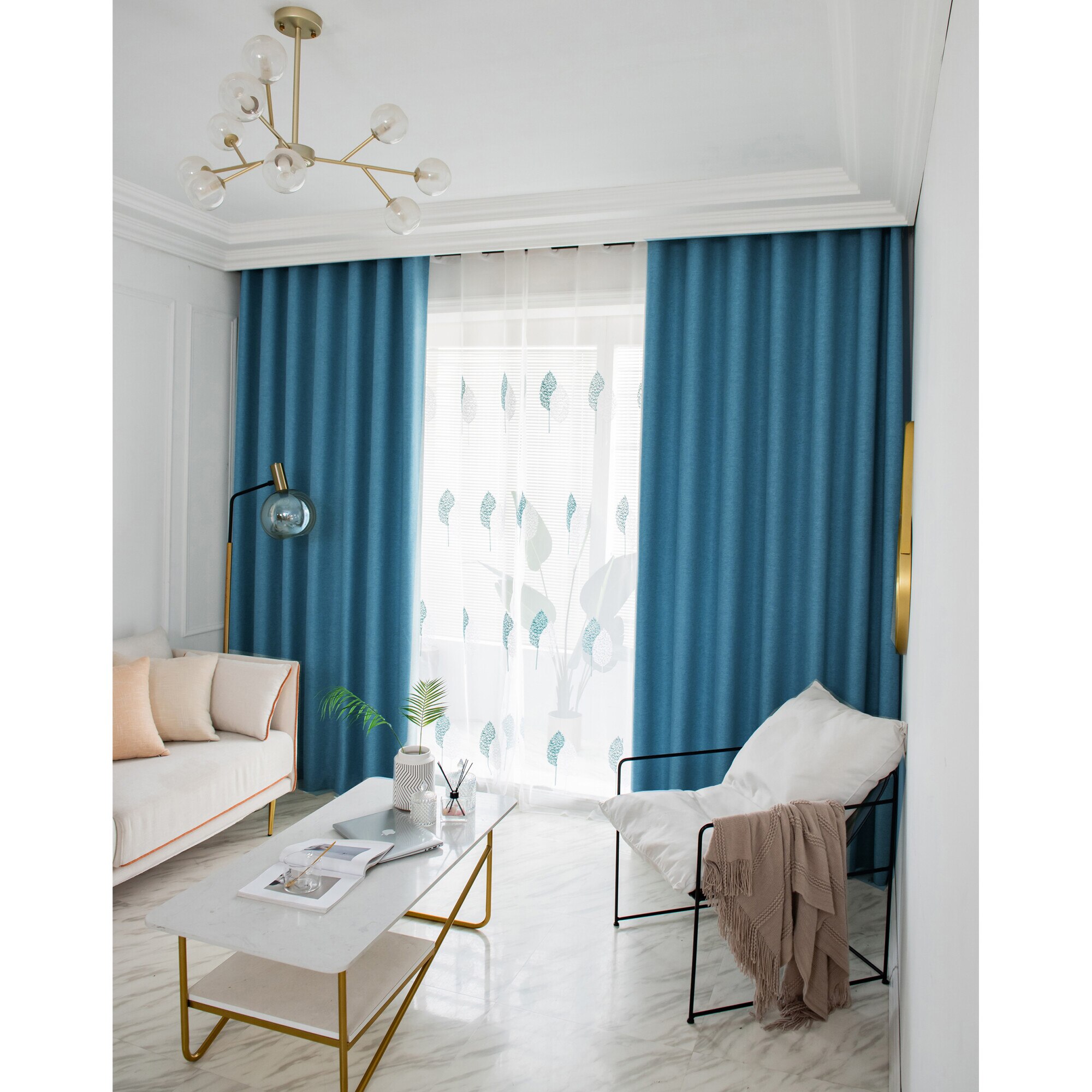 Set draperii Black-out Kring Urban, 2 * 140x245 cm, Poliester, prindere pe inele, Albastru